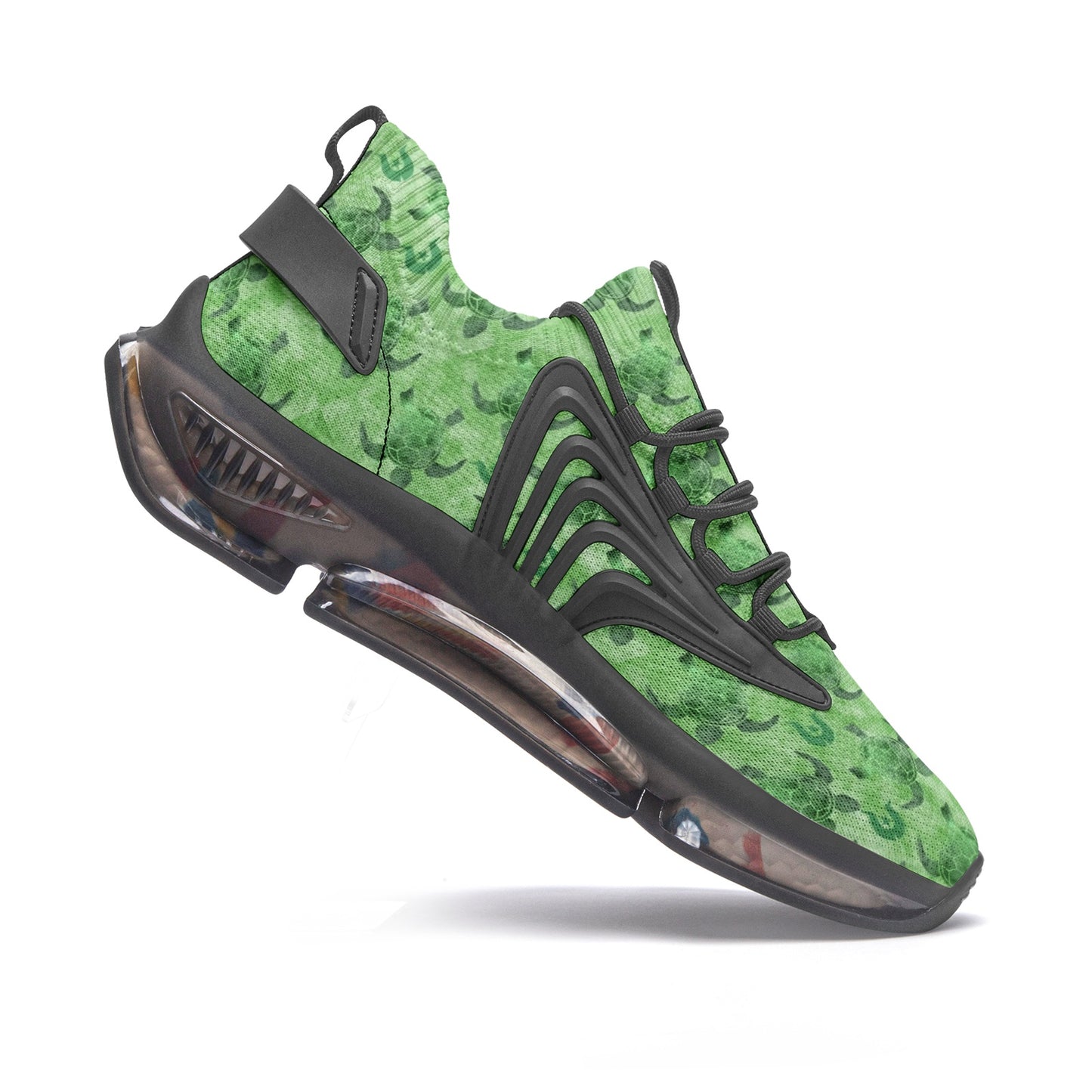 Green Turtle Pattern on Unisex Low Top Mesh Sneakers