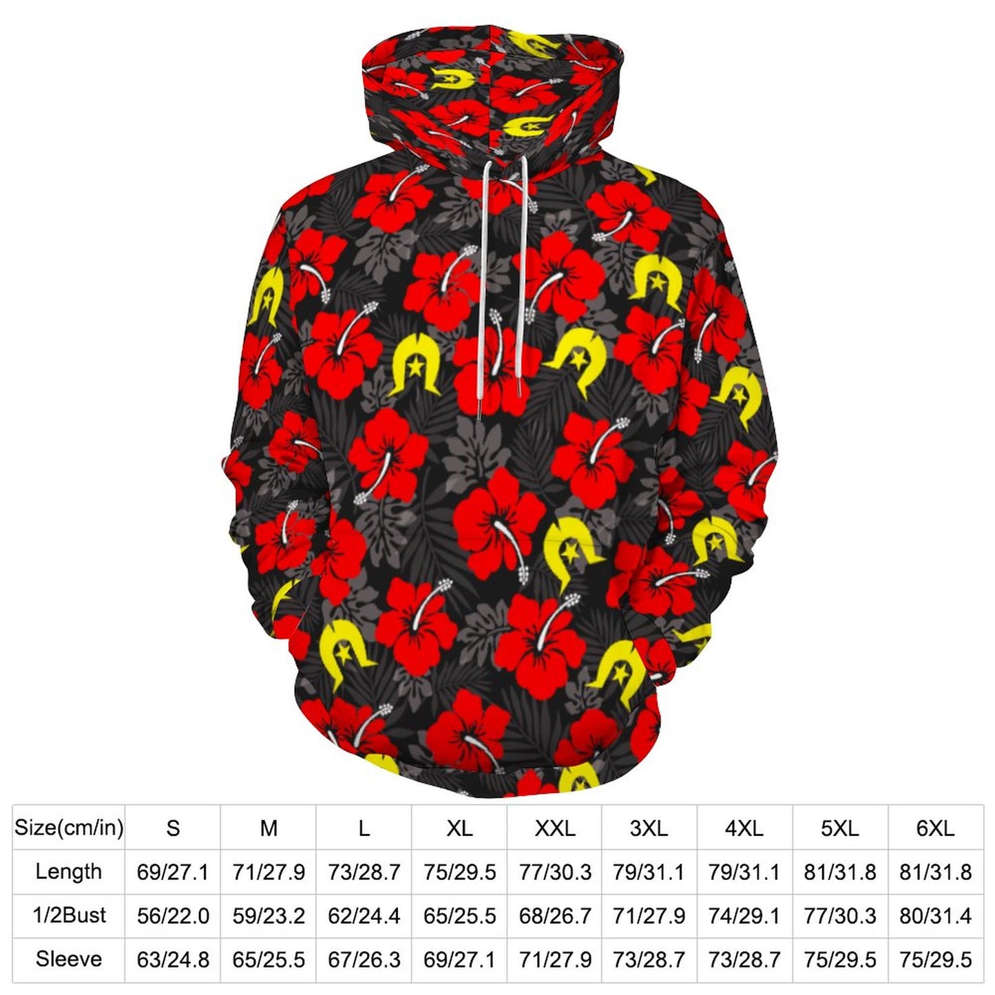 Royal Red Hibiscus with Yellow Dhari on Men's Cool Hoodie with Double-layer Cap