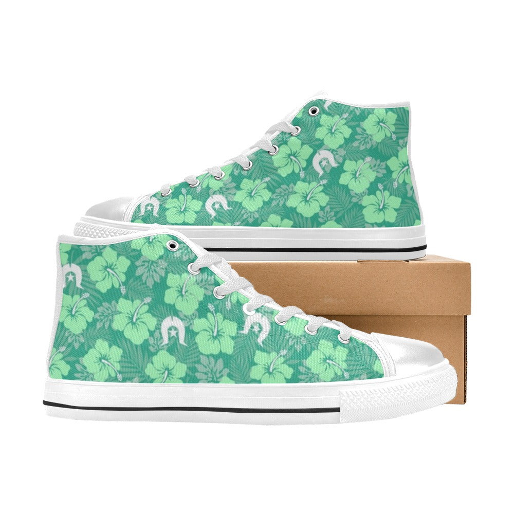 Hibiscus flowers with Dhari (Royal mint) on Women's High Top Canvas Shoes
