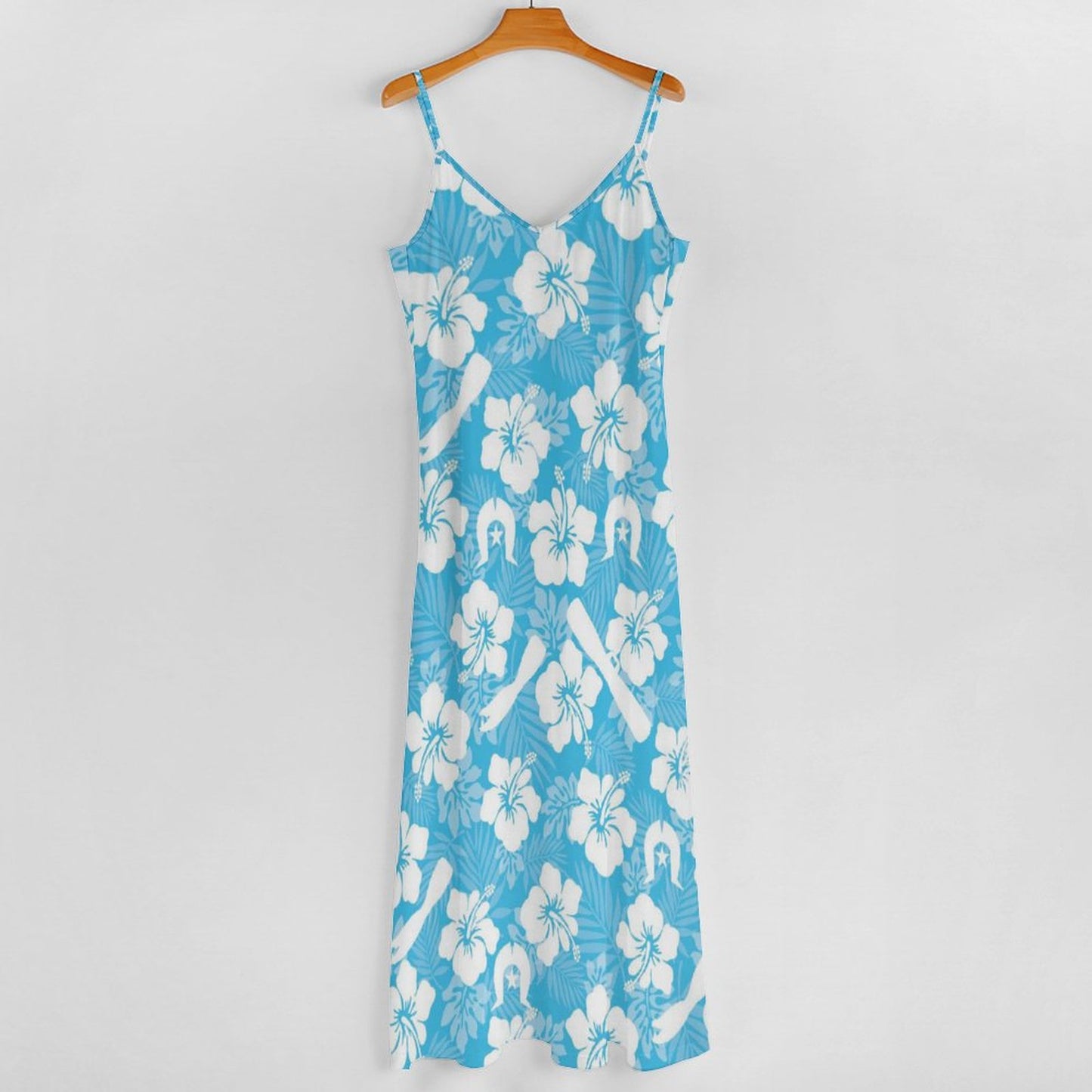 White Hibiscus flowers, Warup and Dhari on Ankle-length Slip Dress BDQ