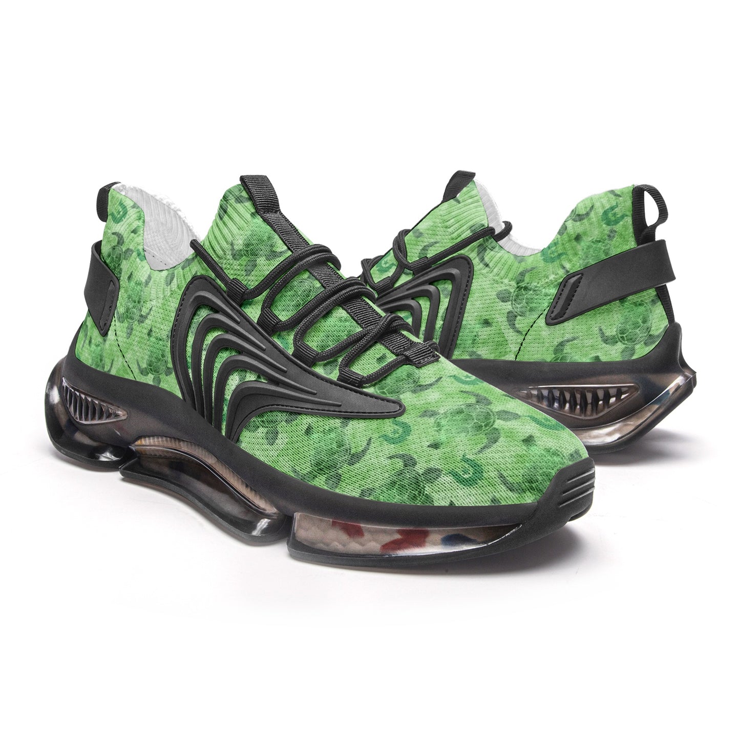 Green Turtle Pattern on Unisex Low Top Mesh Sneakers