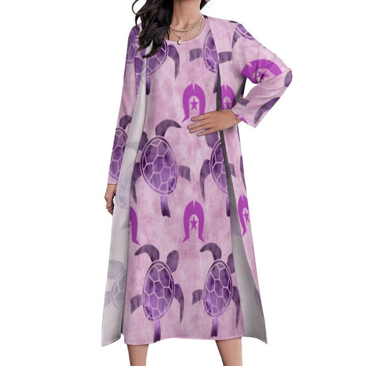 Purple Turtle Pattern on Long Dress Set