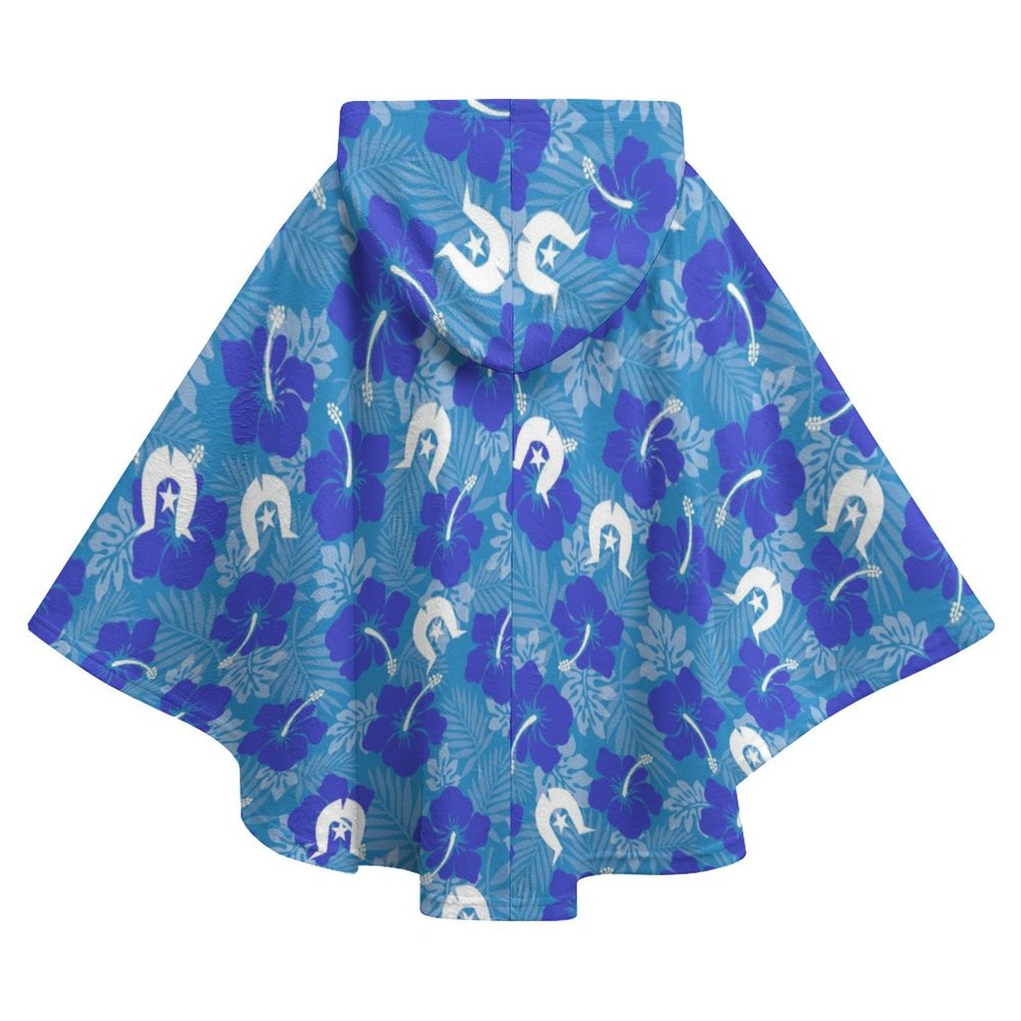 Hibiscus flowers with Dhari (Royal blue) on Fleece Hooded Cape for Adults