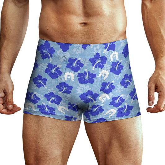 Hibiscus flowers with White Dhari (Sky blue) on Milk Fiber Boxer Shorts for Men