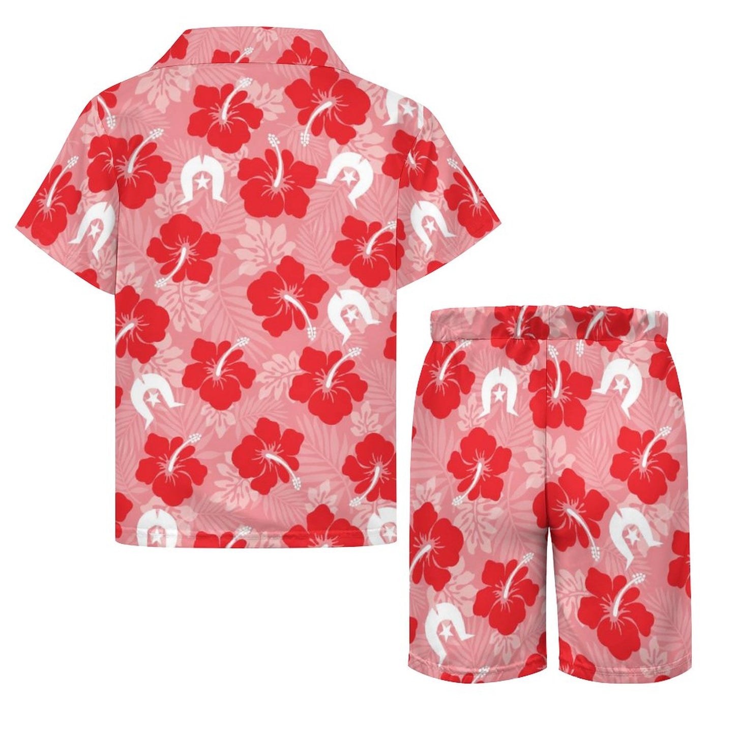 Hibiscus flowers with Dhari (Royal Pink) on Youth's/Kid's Casual Beach Outfit