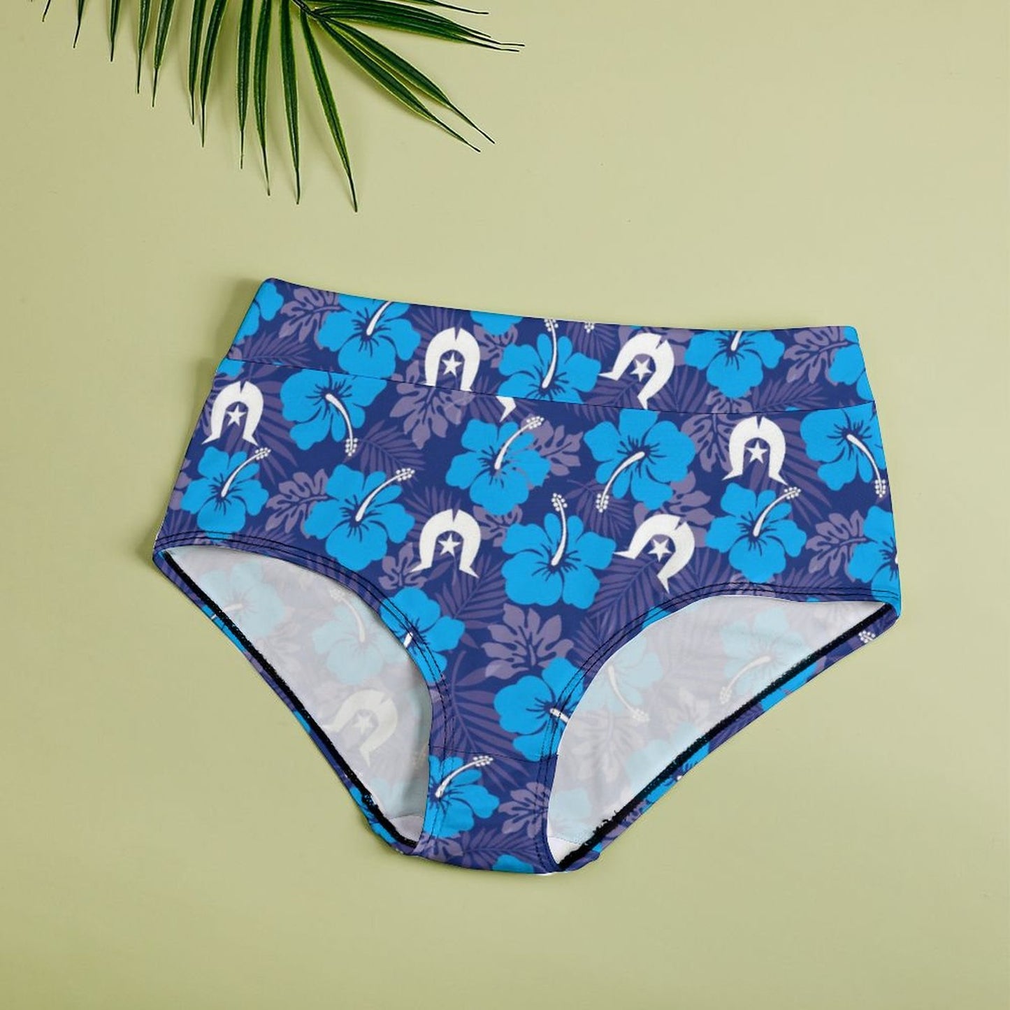 Hibiscus flowers with White Dhari (Royal blue) on  Women's High-Rise Panties