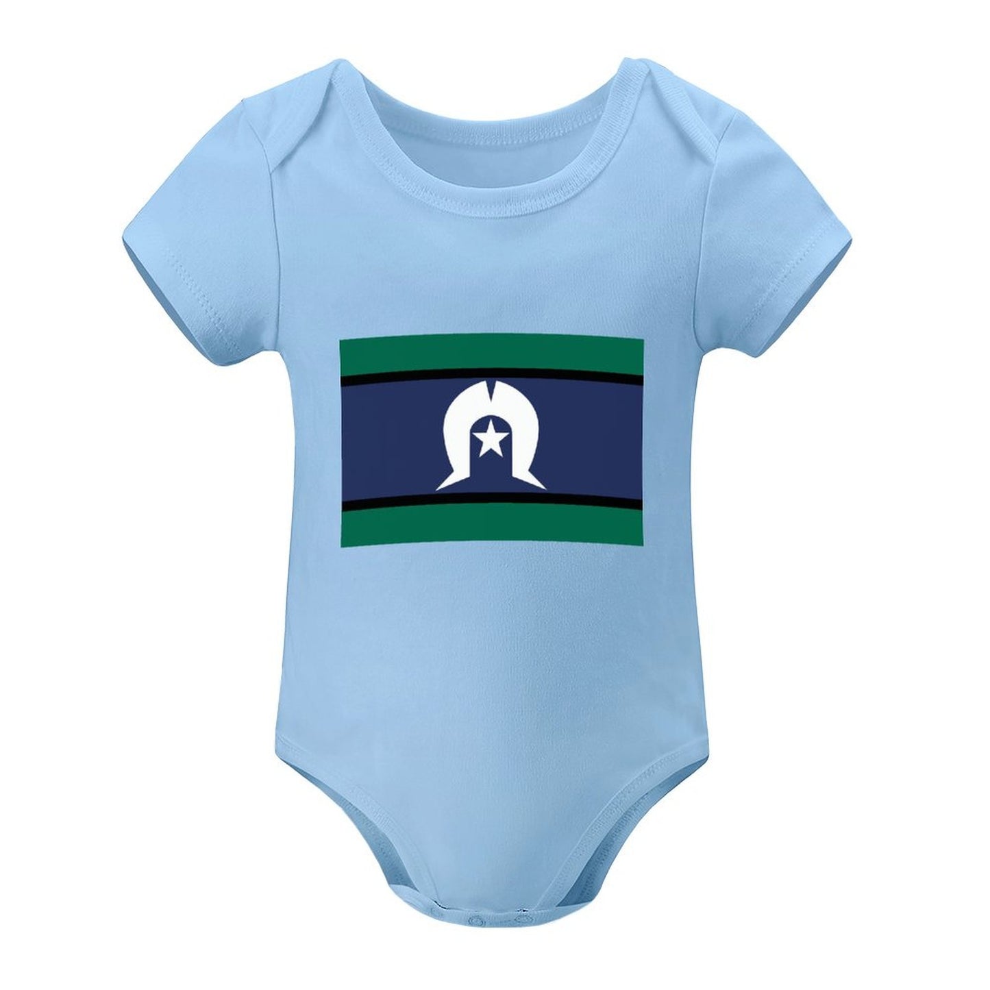 Torres Strait Flag on Short Sleeve Baby Romper