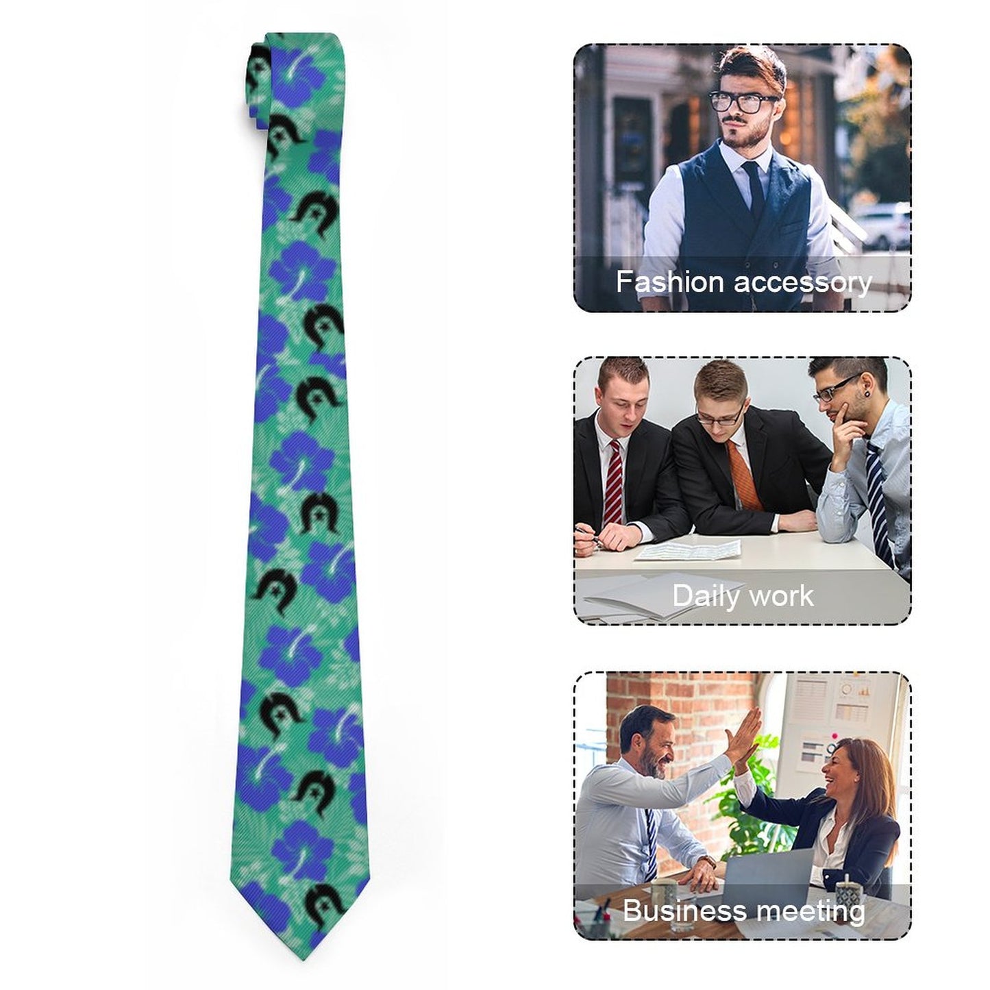 Royal Blue Hibiscus flowers with Black Dhari on Men's Formal Tie