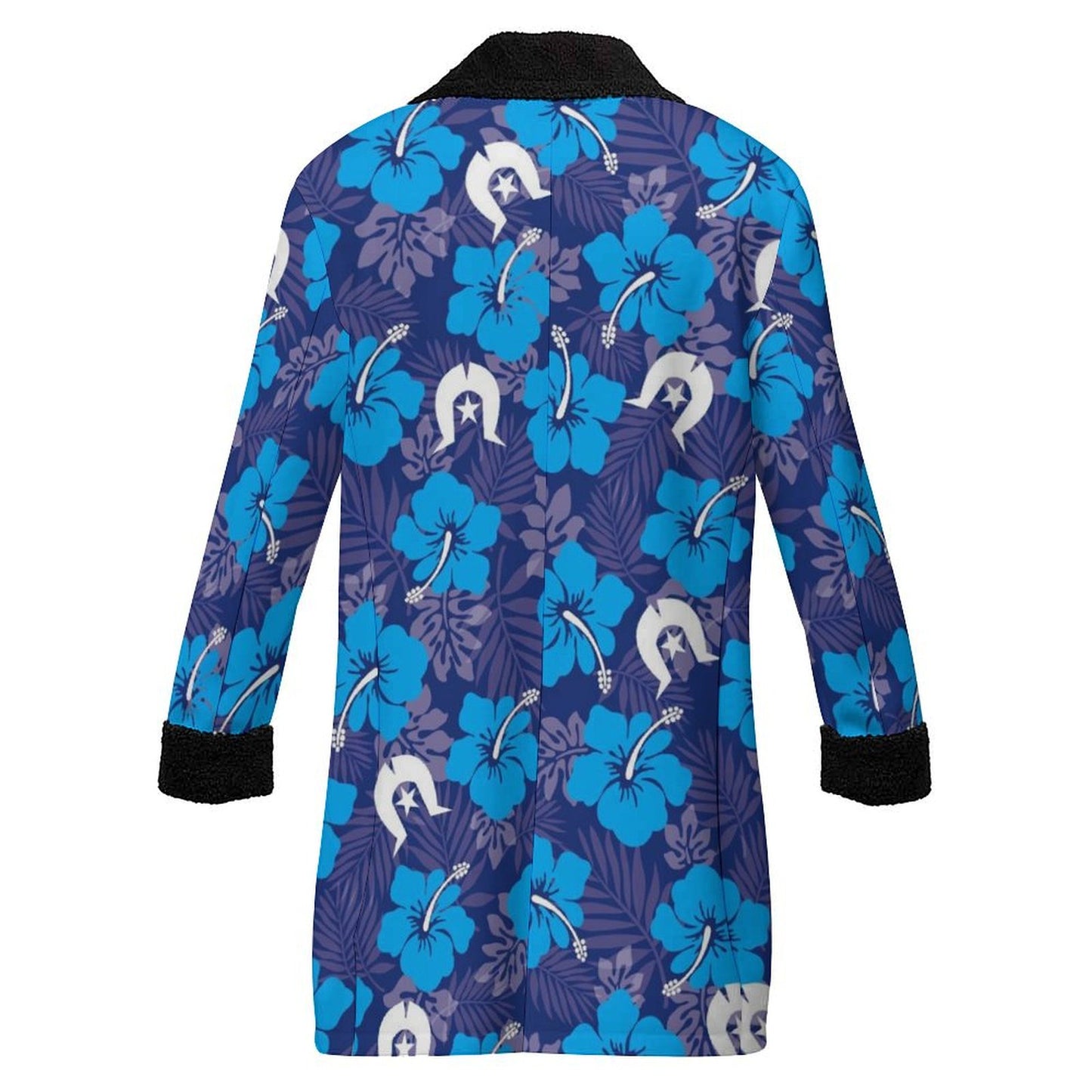 Hibiscus flowers with White Dhari (Royal blue) on Men's Double Breasted Coat