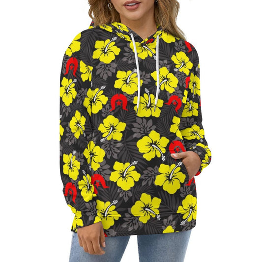 Royal yellow Hibiscus with Red Dhari on Lady Hoodie with Double-layer Cap