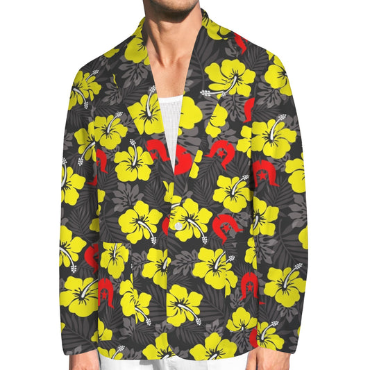 Royal yellow Hibiscus with Red Dhari on Men's Blazer