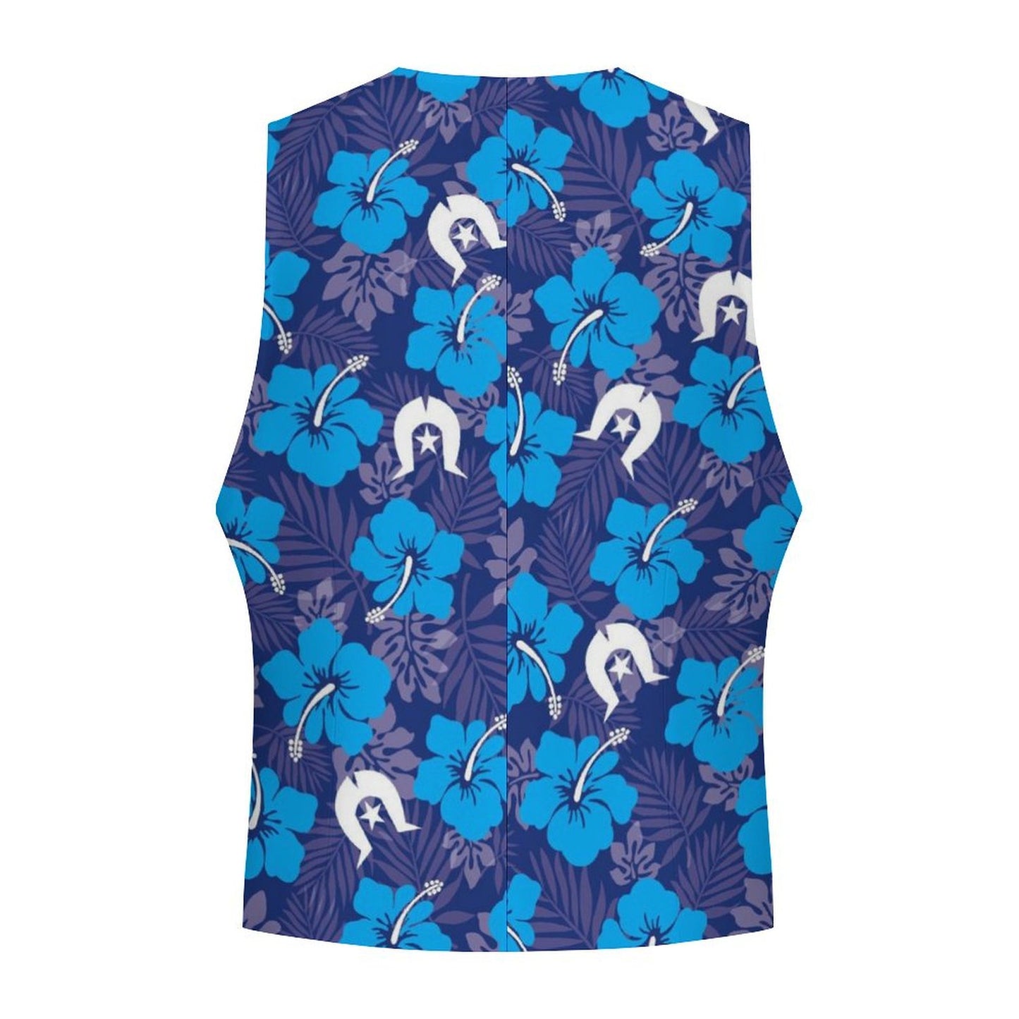 Hibiscus flowers with White Dhari (Royal blue) on Men's Sleeveless Suit Vest