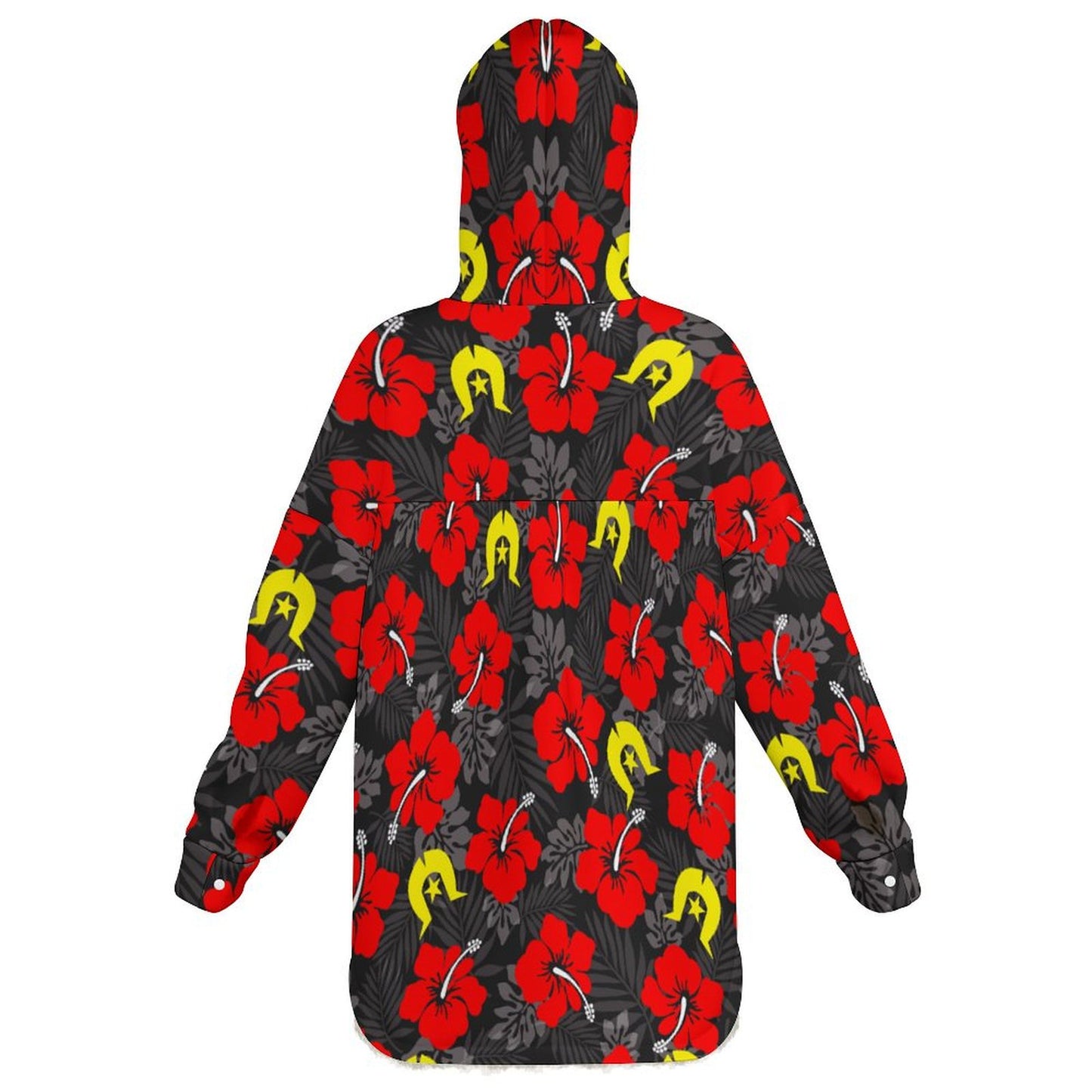 Royal Red Hibiscus with Yellow Dhari on Women's Full Snap Fleece Jacket