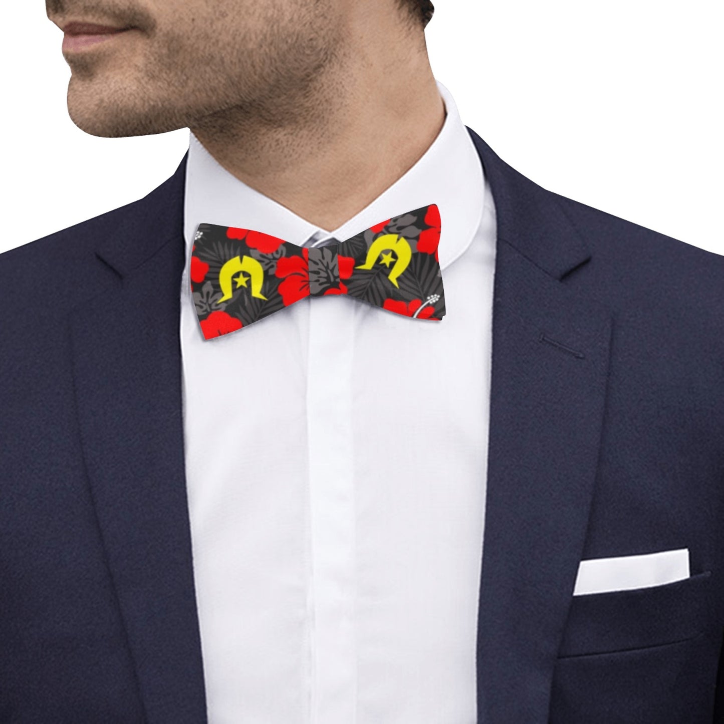 Royal Red Hibiscus with Yellow Dhari on Men's Bowtie