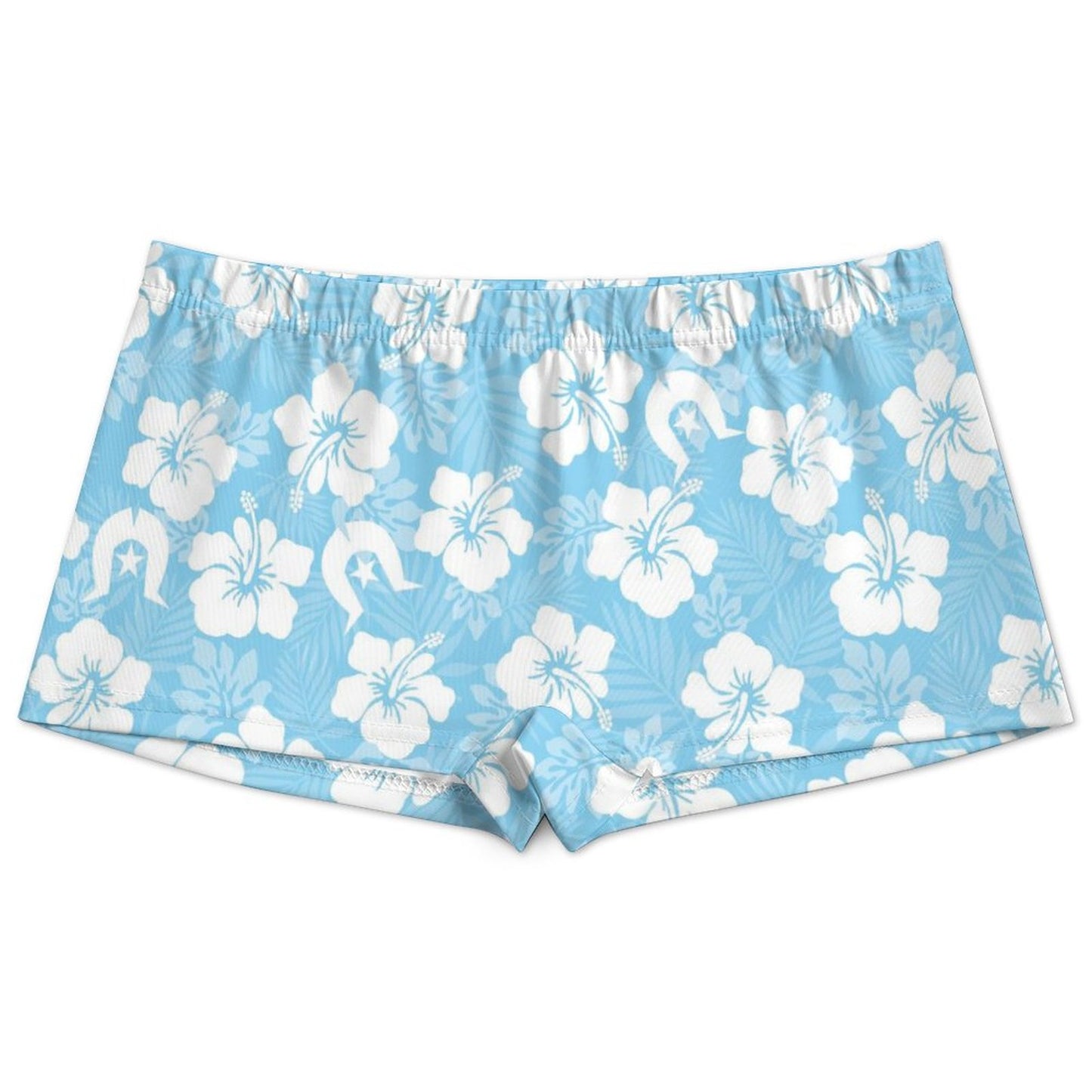 White hibiscus and Dhari (Blue) on 180gsm Women's Boxer Briefs