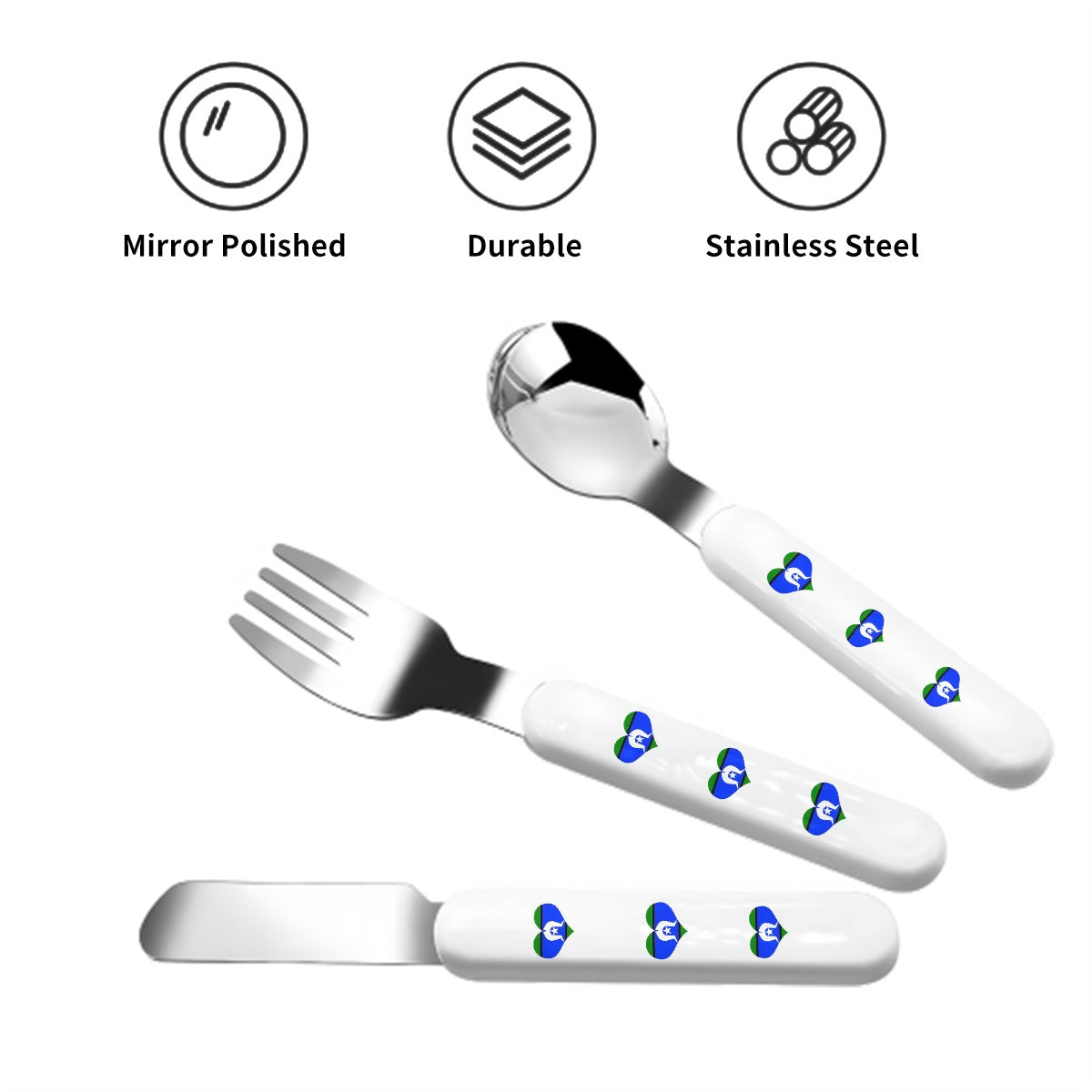 Heart-shaped Torres Strait Flag on Kids Cutlery Set Straight Handle