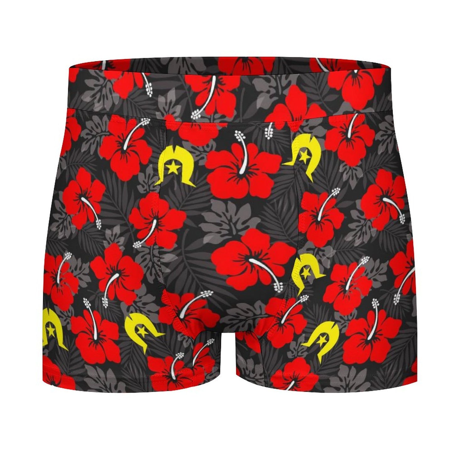 Royal Red Hibiscus with Yellow Dhari on Milk Fiber Boxer Shorts for Men