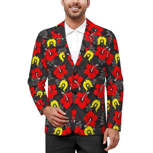 Royal Red Hibiscus with Yellow Dhari on Men's Blazer