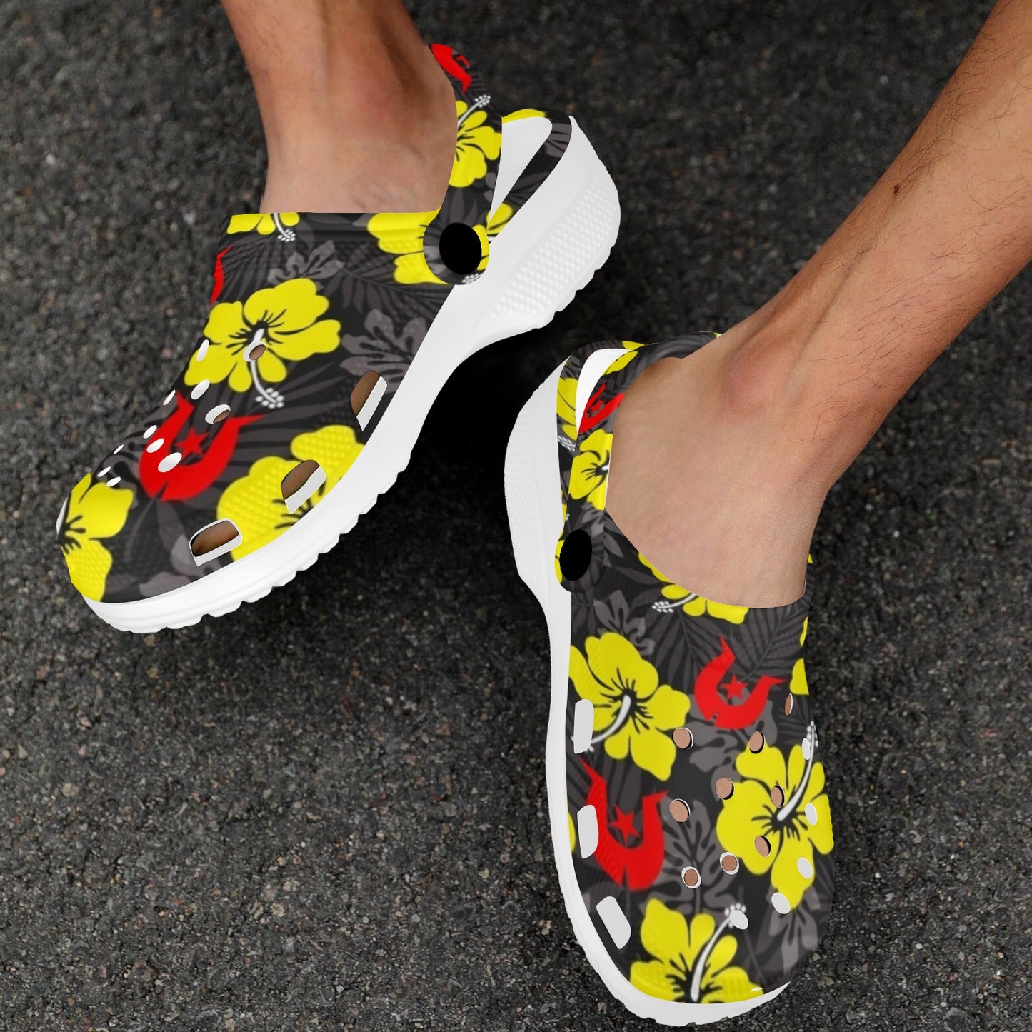 Royal yellow Hibiscus with Red Dhari on Adults Clogs