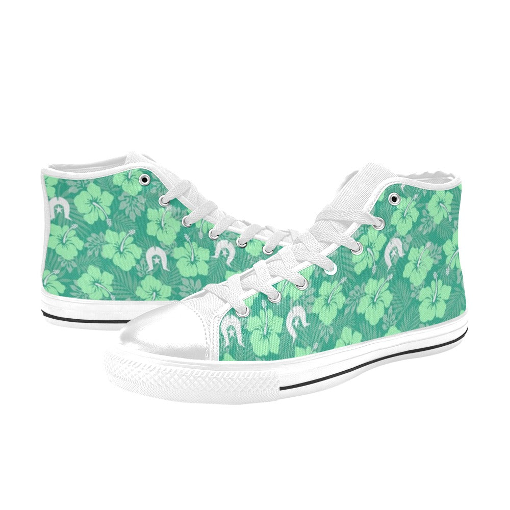 Hibiscus flowers with Dhari (Royal mint) on Women's High Top Canvas Shoes