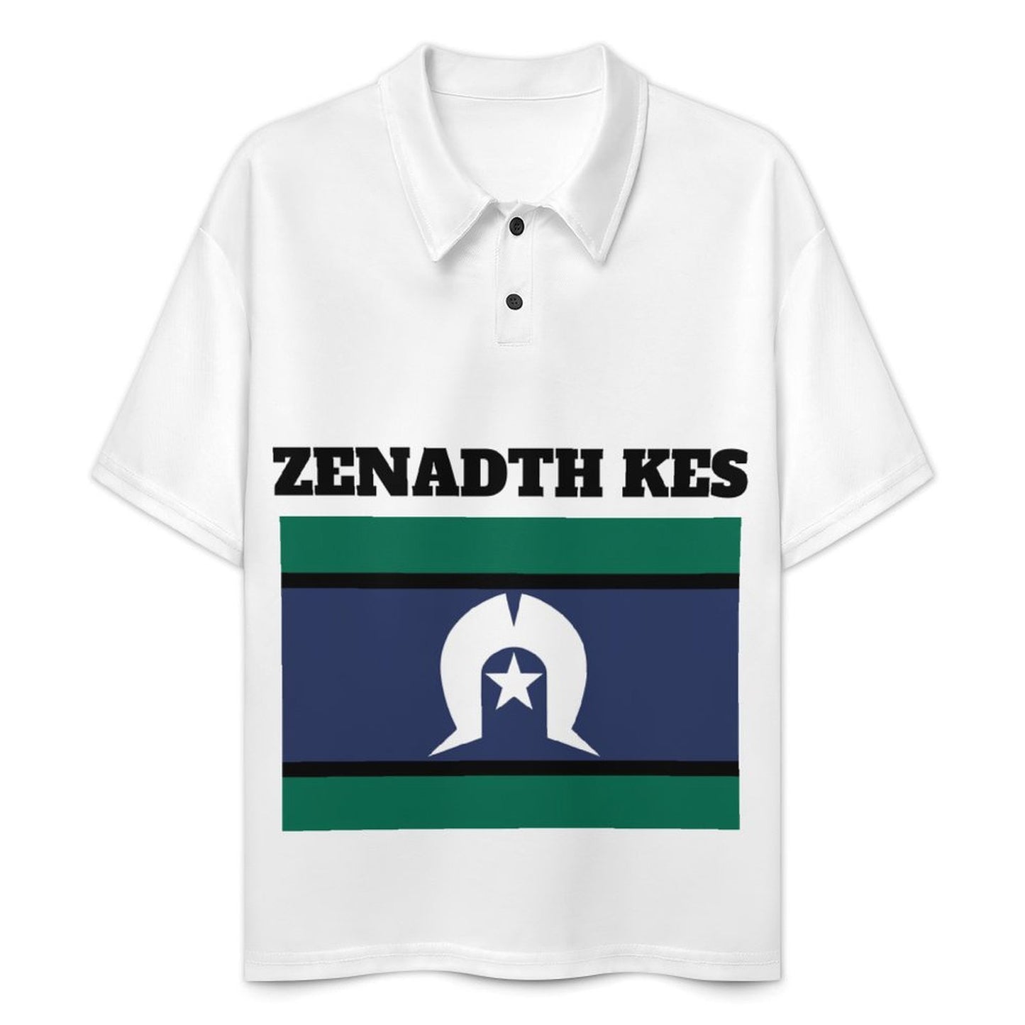 Torres Strait flag with words: Zenadth Kes on Women‘s Polo Shirt