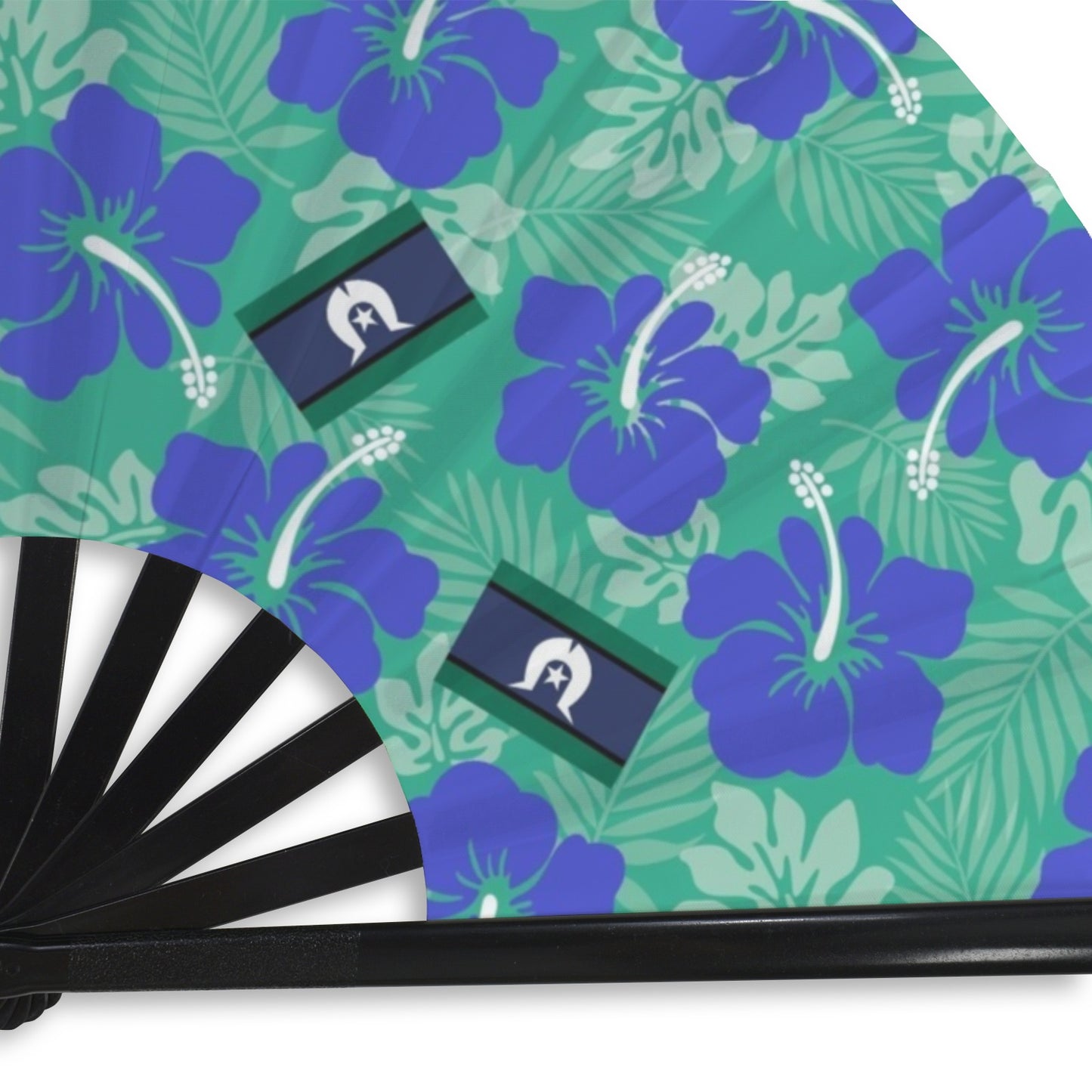 Hibiscus flowers with Torres Strait Flag on Folding Clack Fan