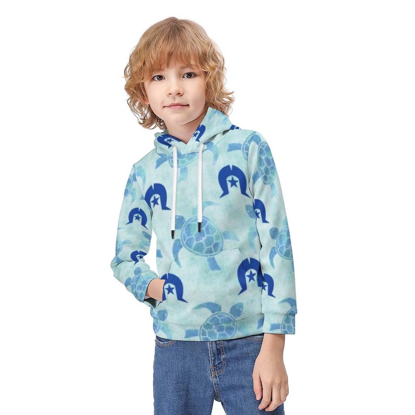 Blue Turtle Pattern on Children's Hoodie