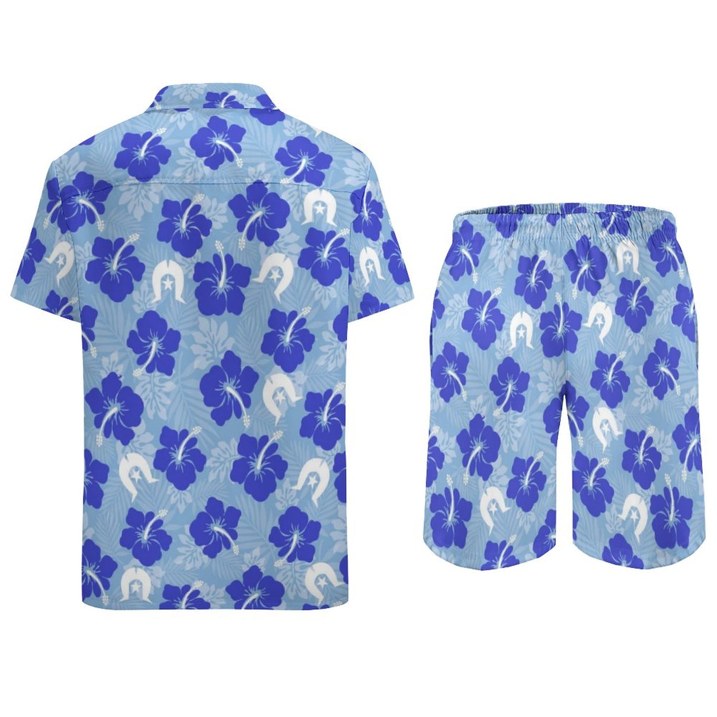 Hibiscus flowers with White Dhari (Sky blue) on Hawaiian Suits for Men