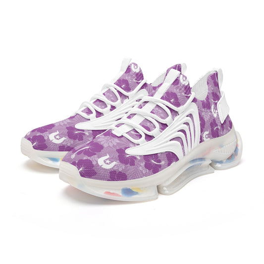 Hibiscus flowers with White Dhari (Royal purple) on Unisex Low Top Mesh Sneakers