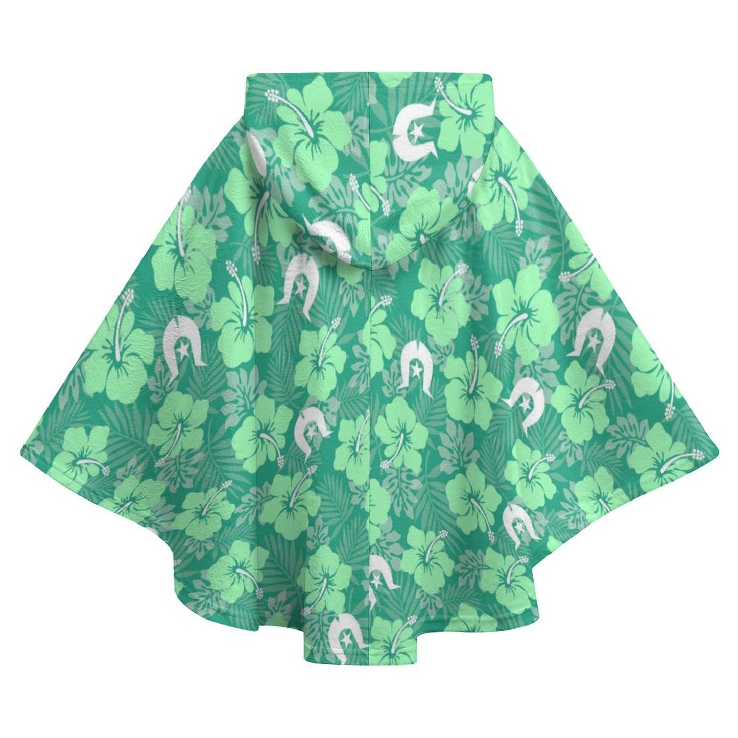 Hibiscus flowers with Dhari (Royal mint) on Fleece Hooded Cape for Adults