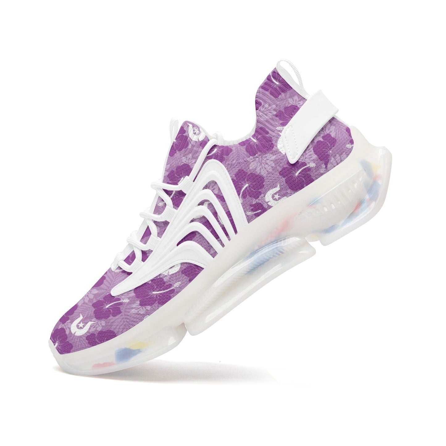 Hibiscus flowers with White Dhari (Royal purple) on Unisex Low Top Mesh Sneakers