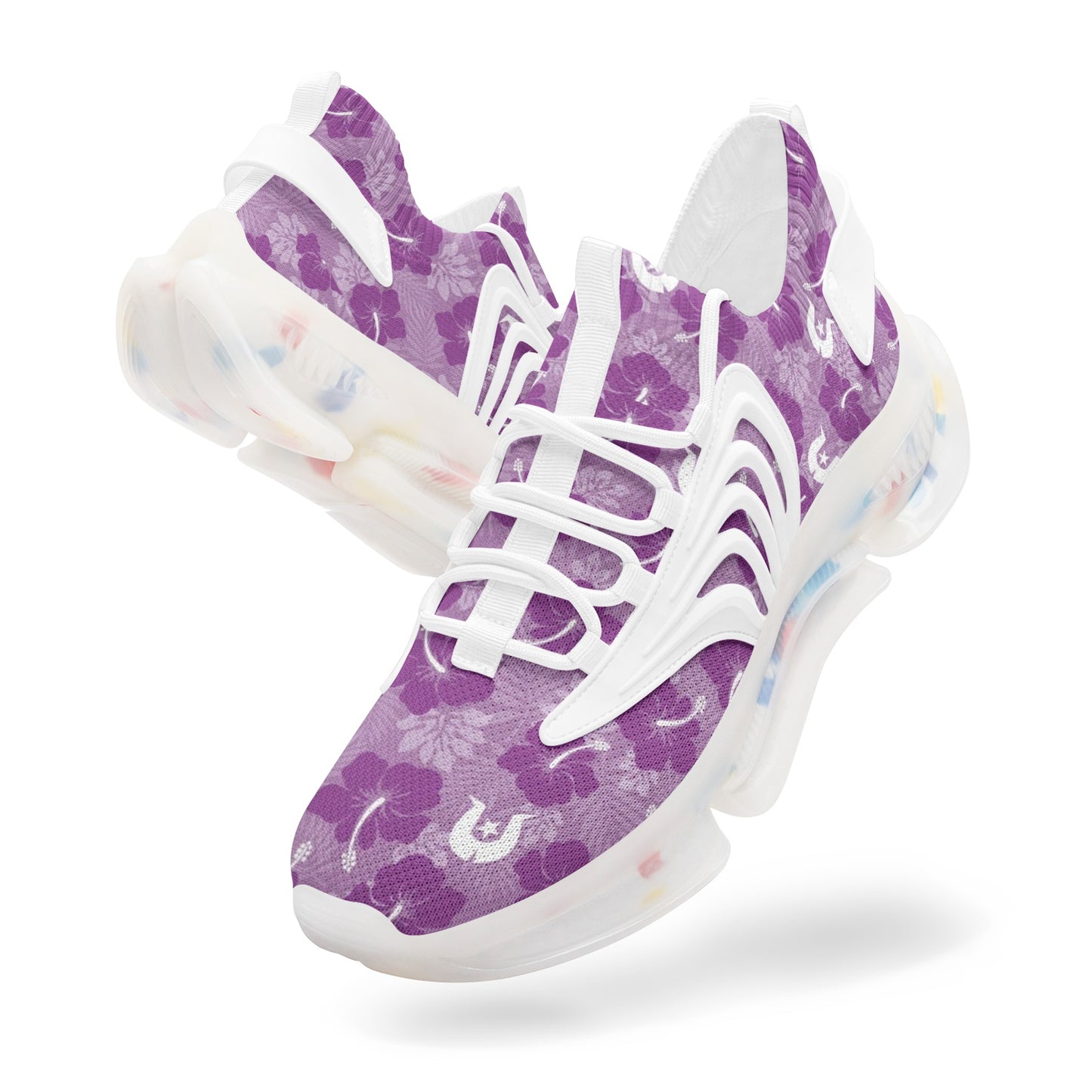 Hibiscus flowers with White Dhari (Royal purple) on Unisex Low Top Mesh Sneakers