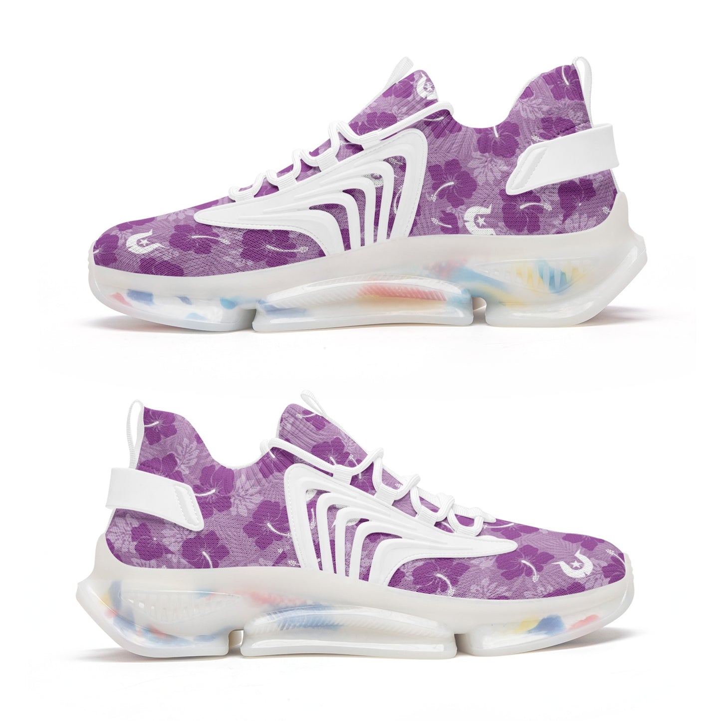 Hibiscus flowers with White Dhari (Royal purple) on Unisex Low Top Mesh Sneakers