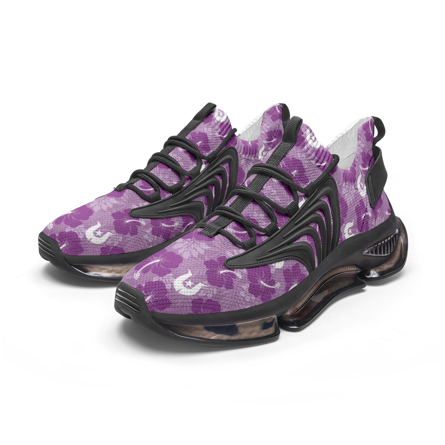 Hibiscus flowers with White Dhari (Royal purple) on Unisex Low Top Mesh Sneakers