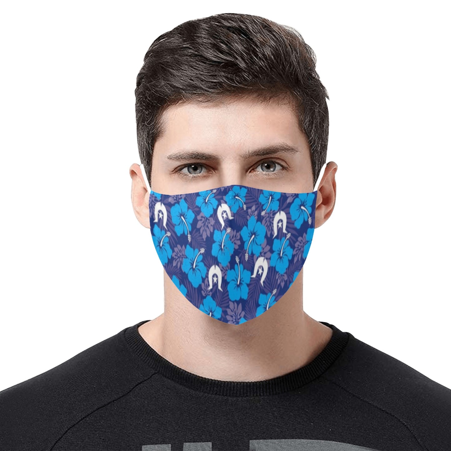 Hibiscus flowers with Dhari (Royal blue) on Face Masks with Drawstring (Pack of 50)