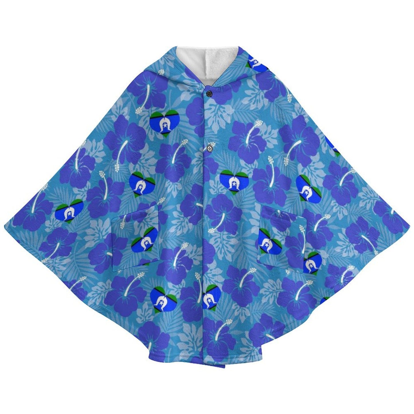 Hibiscus flowers with Torres Strait Heart Flag on Fleece Hooded Cape for Adults