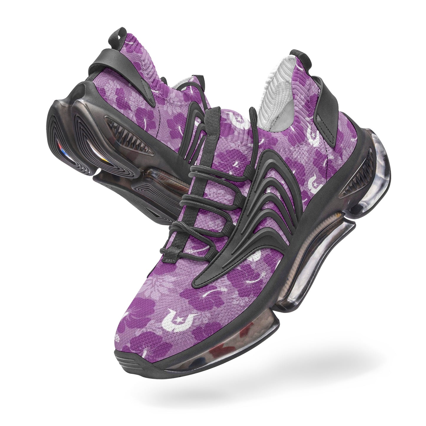 Hibiscus flowers with White Dhari (Royal purple) on Unisex Low Top Mesh Sneakers