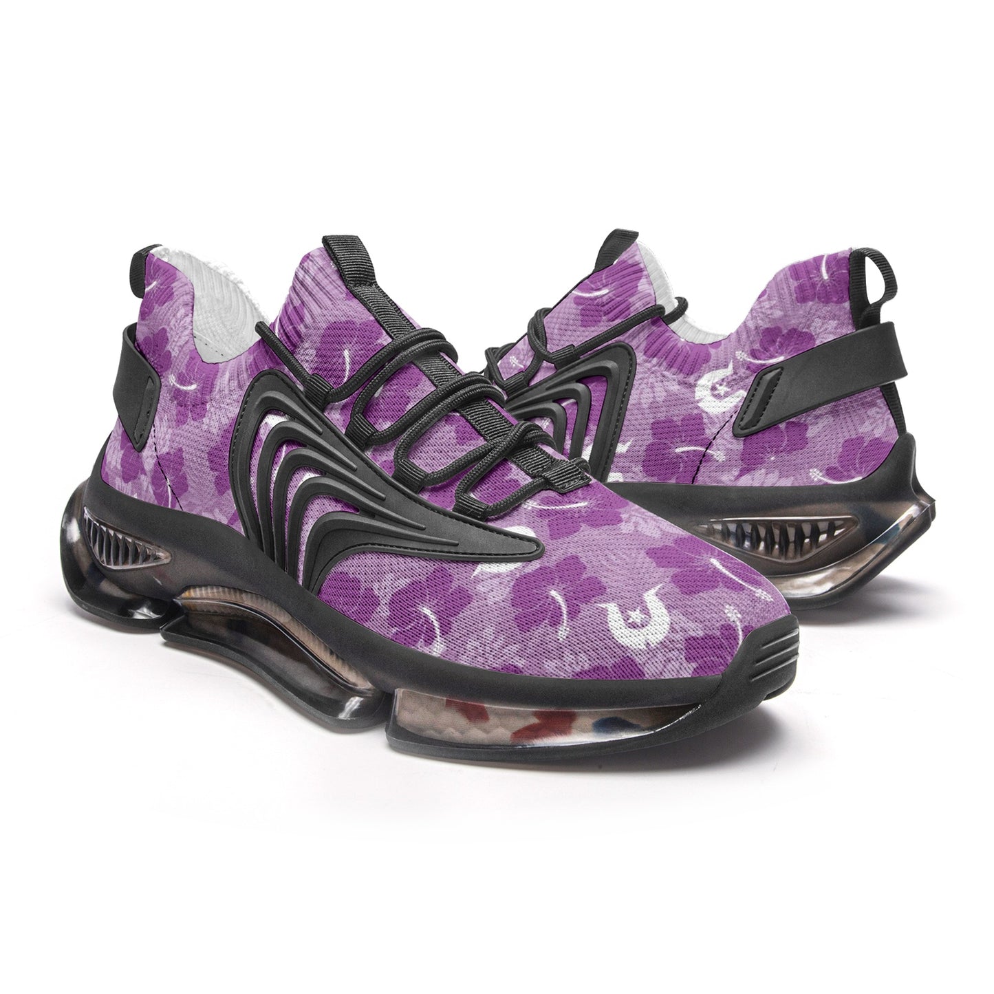 Hibiscus flowers with White Dhari (Royal purple) on Unisex Low Top Mesh Sneakers