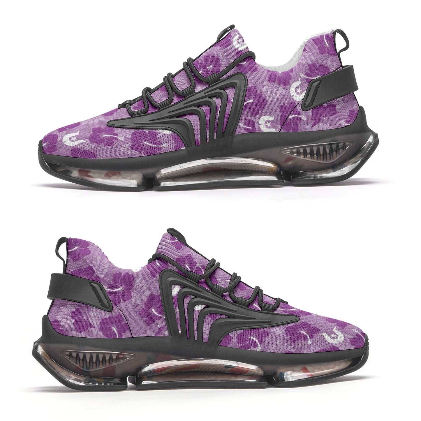 Hibiscus flowers with White Dhari (Royal purple) on Unisex Low Top Mesh Sneakers