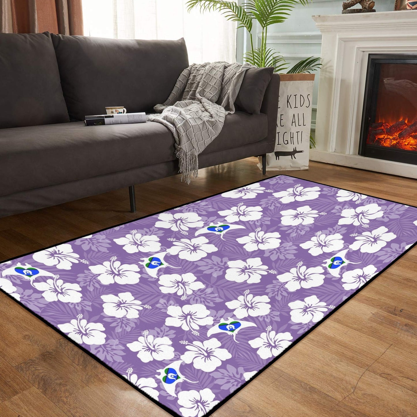 White Hibiscus with Torres Strait flag in Stingray (Purple) on Doormat (90x61cm) (Set of 3)
