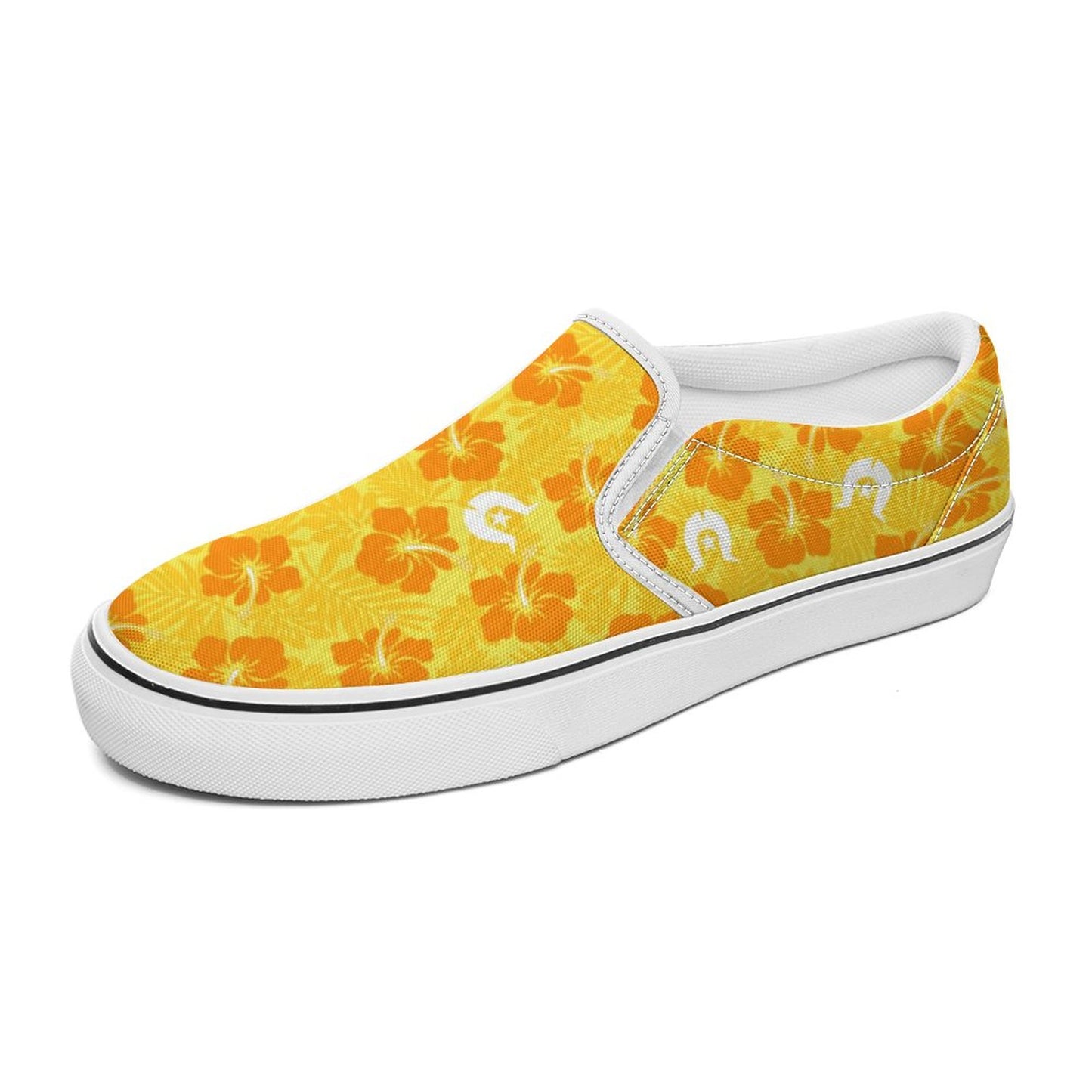 Hibiscus flowers with Dhari (Gold) on Canvas Shoes for Teenagers
