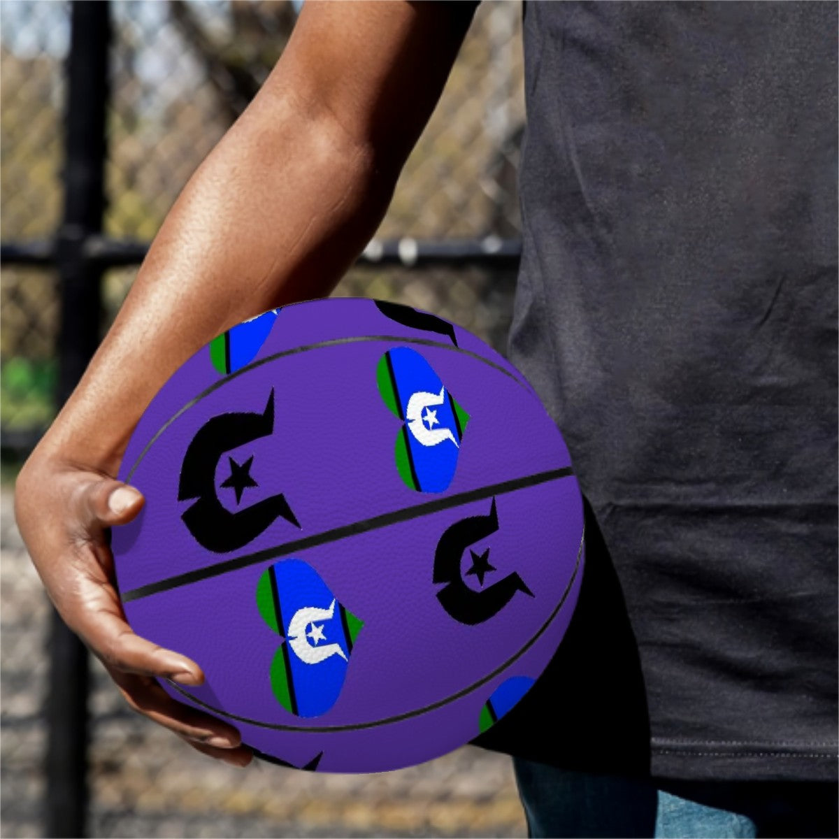 Heart shaped Torres Strait Flag and Black Dhari on Basketball