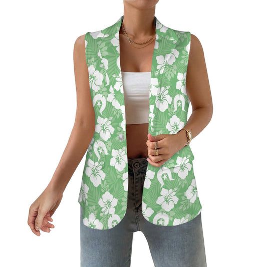 White Hibiscus flowers with Dhari (Green) on Women Sleeveless Suit Vest