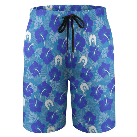 Hibiscus flowers with Dhari (Royal blue) on Kid's Beach Pants