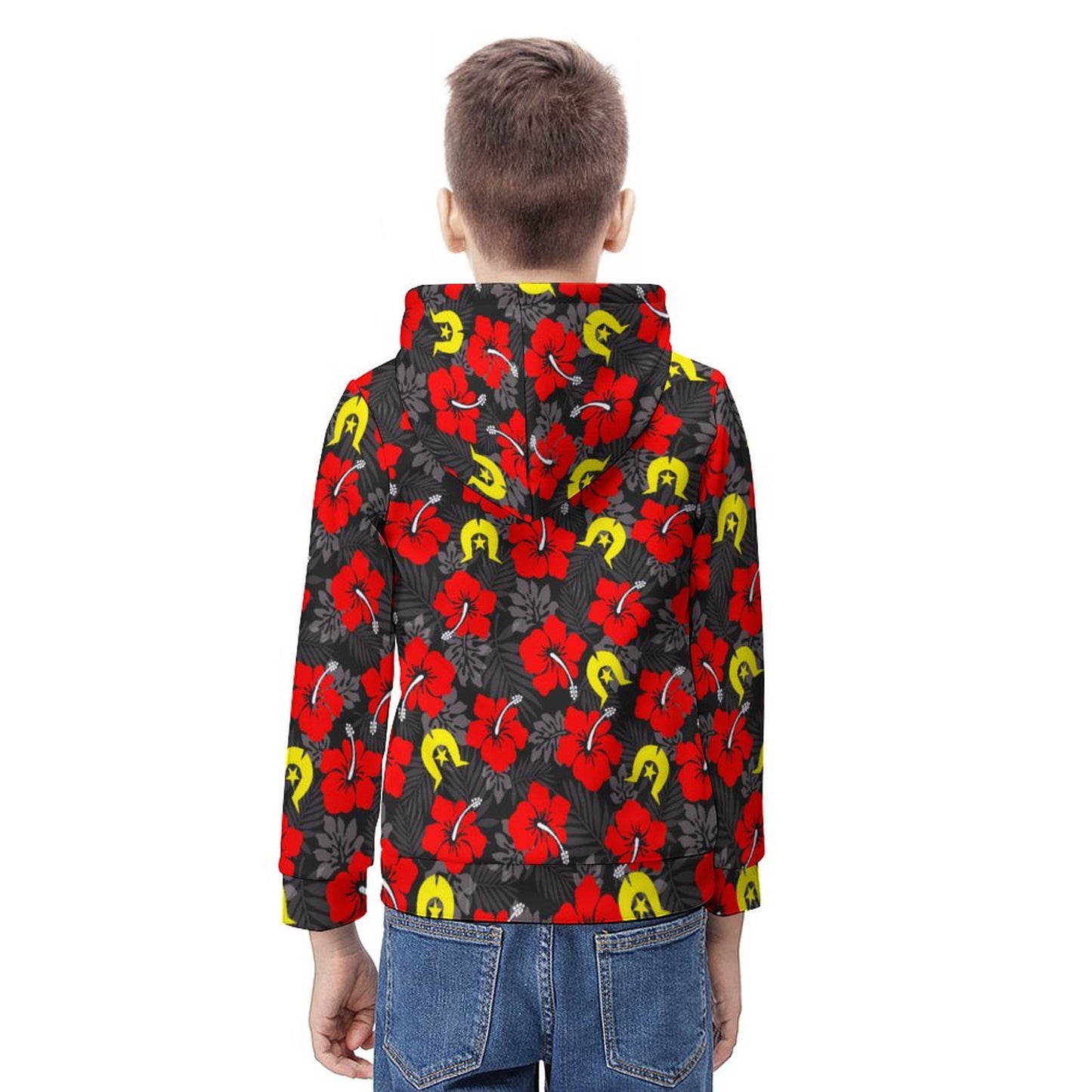 Royal Red Hibiscus with Yellow Dhari on Youth's Hoodie