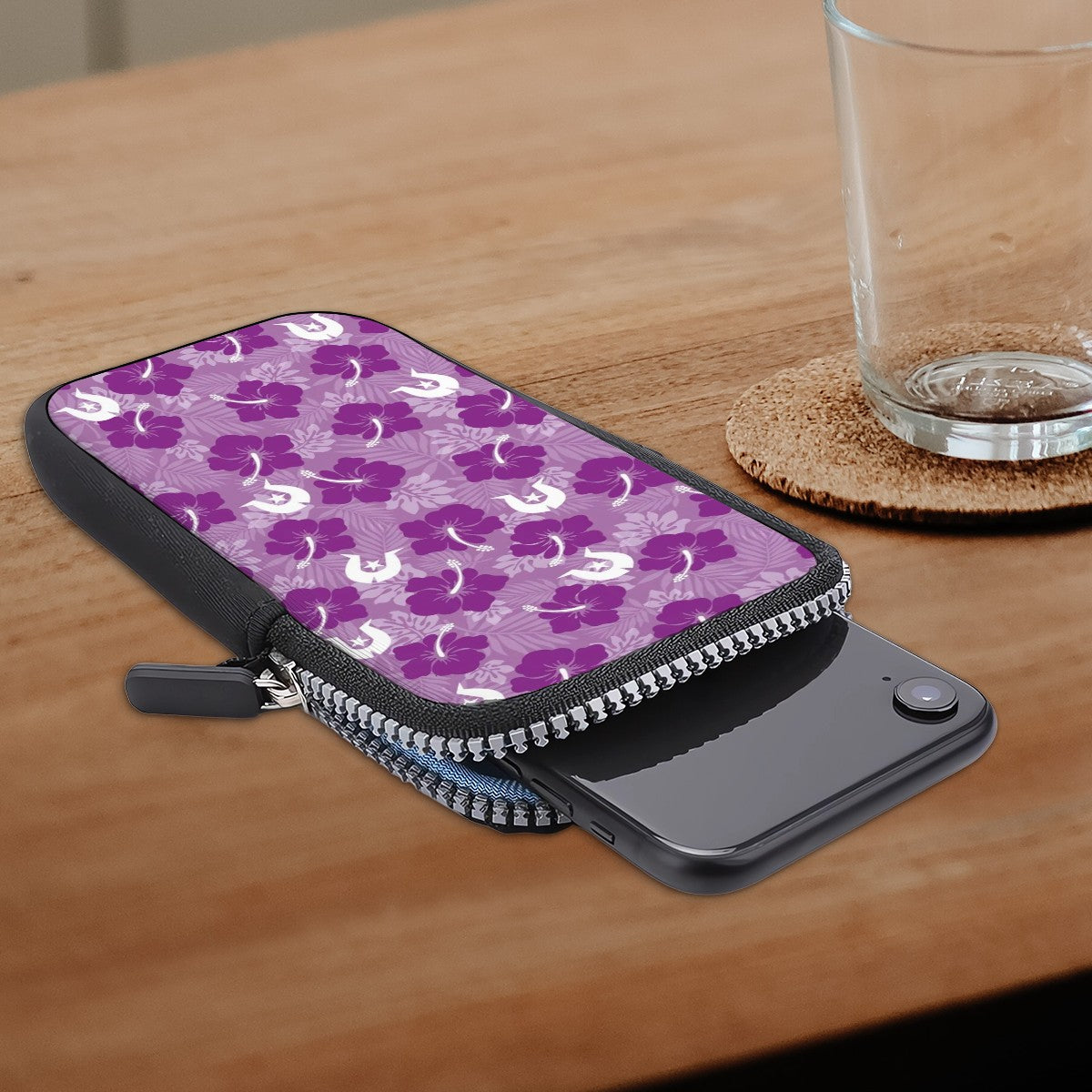 Hibiscus flowers with Dhari (Royal purple) on Phone Purses with Crossbody Strap