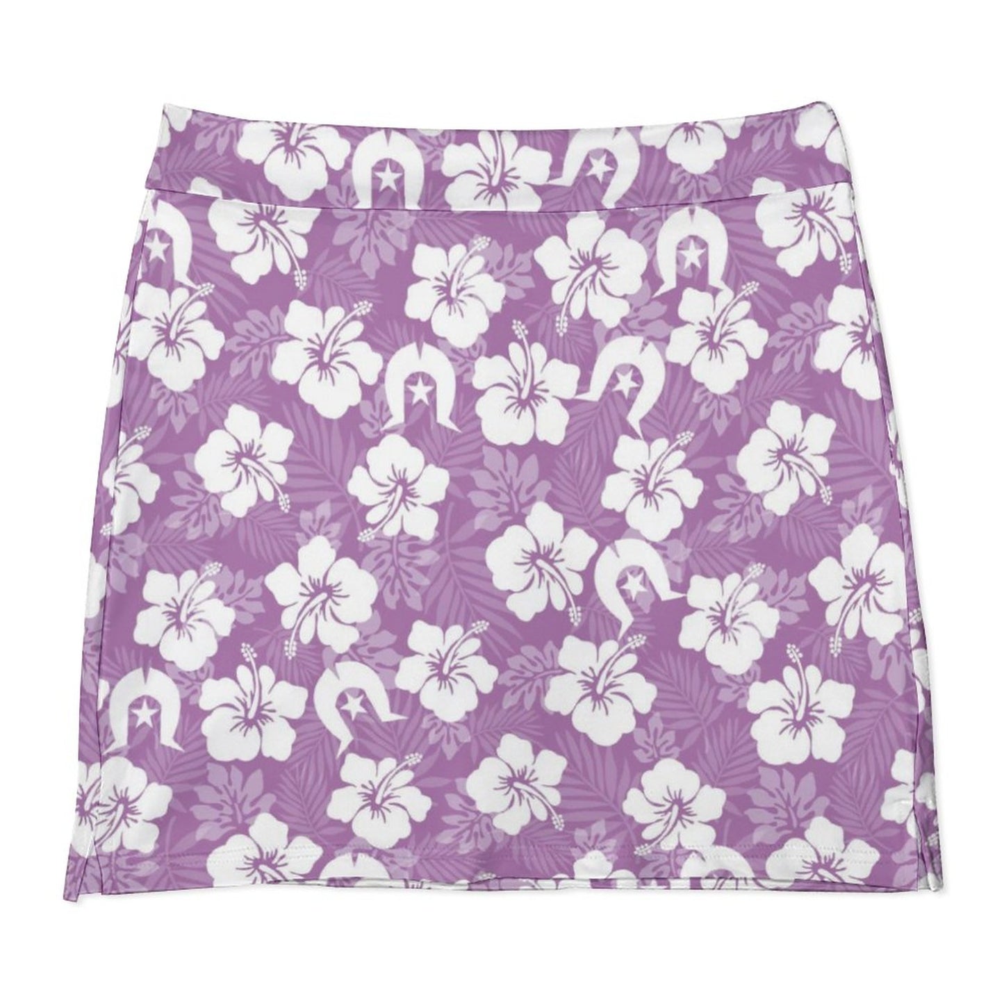 White Hibiscus and Dhari (Purple) on Anti-peep Skort with Pocket AMQ