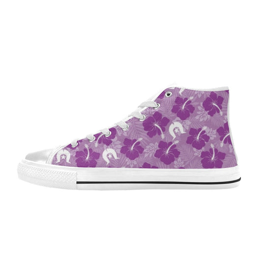 Hibiscus flowers with Dhari (Royal purple) on Women's High Top Canvas Shoes
