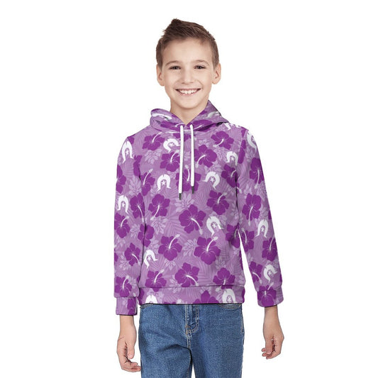 Hibiscus flowers with White Dhari (Royal purple) on Youth's Hoodie