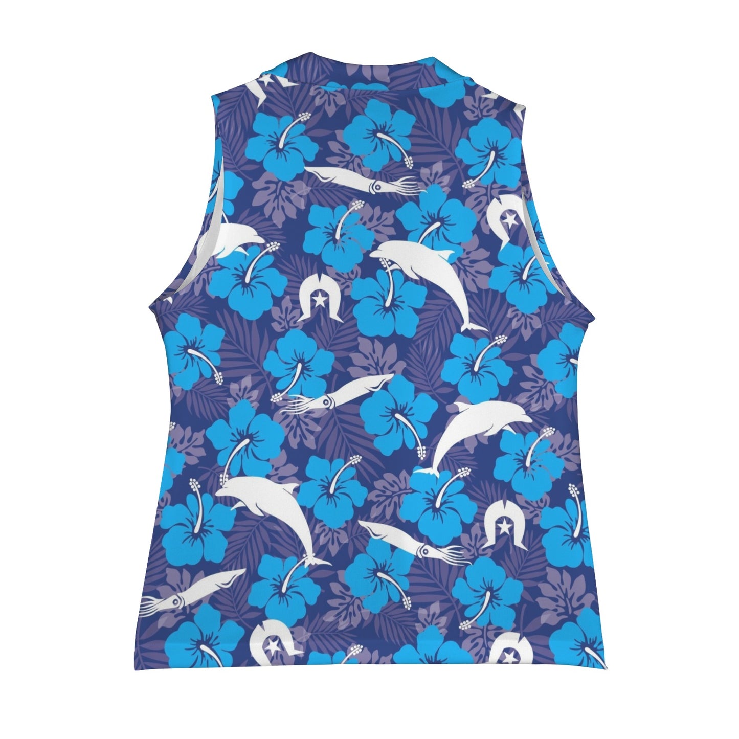 Hibiscus flowers with Dolphin, Squid and Dhari (Royal blue) on Women Sleeveless Suit Vest